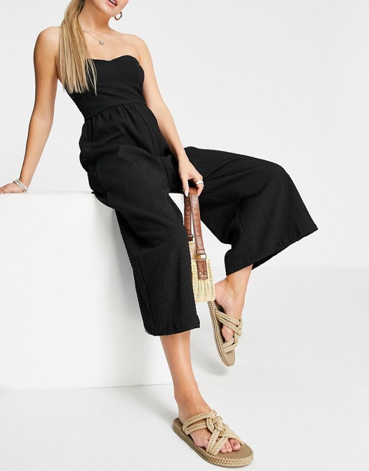 Asos Design Textured Bandeau Jumpsuit In Black