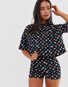 Asos Design Two-piece Cropped Monogram T-shirt-black