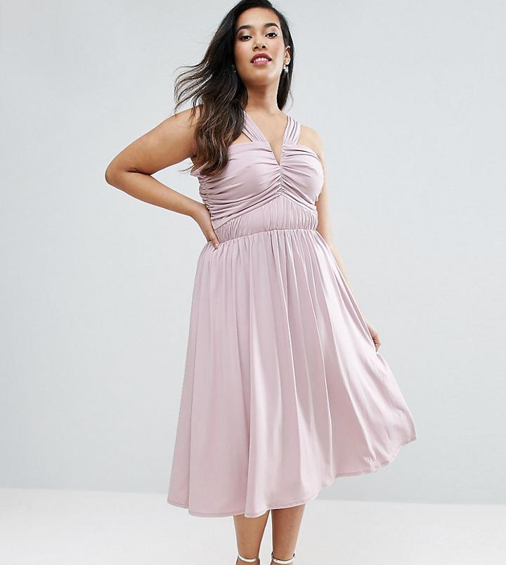 Asos Curve Wedding V Front Ruched Midi Dress - Purple