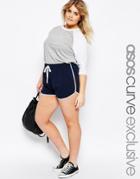Asos Curve High Waist Runner Short With Binding - Navy