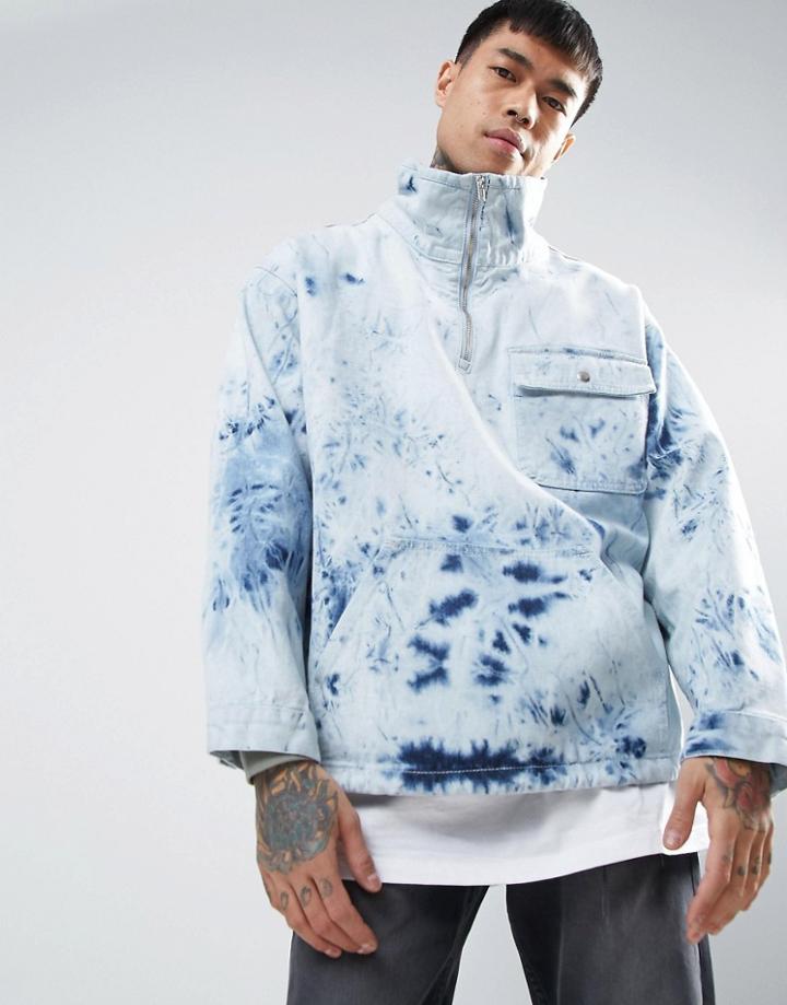 Asos Denim Over Head Windbreaker In Blue Tie Dye - Blue