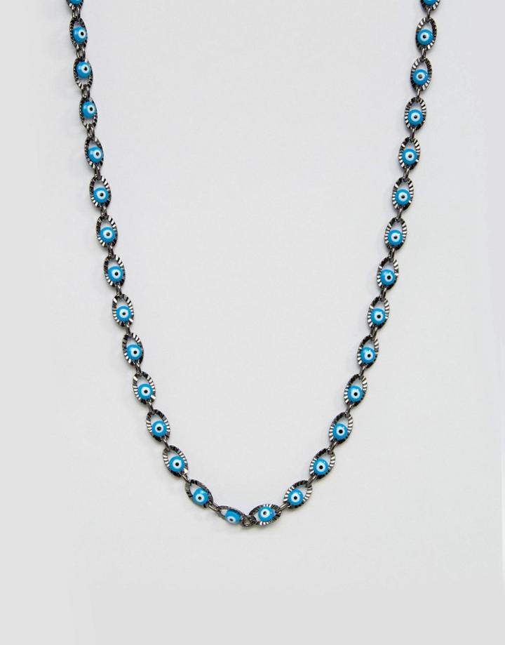 Asos Evil Eye Necklace In Matt Black - Black
