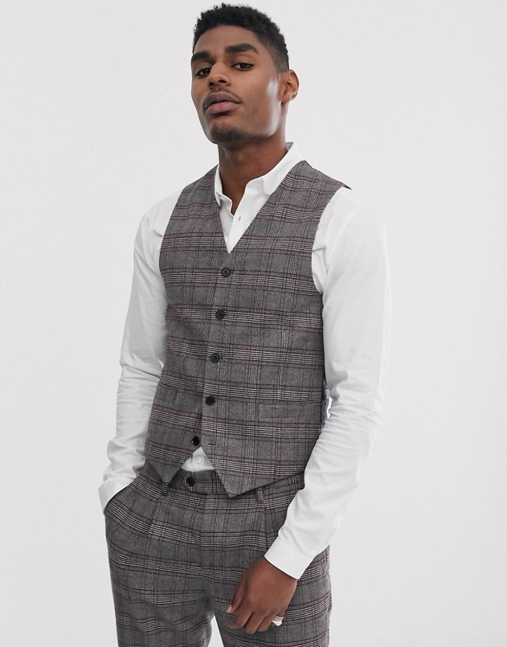 Devils Advocate Skinny Fit Brown Check Suit Suit Vest