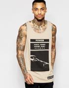 Asos Relaxed Longline Tank With Power Print - Beige