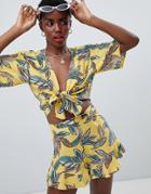 Asos Design Tie Front Top Two-piece In Tropical Floral - Multi