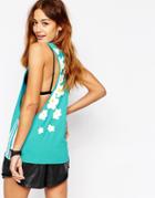 Adidas Originals Pharrell Williams Drop Arm Tank Tank With Trefoil Logo & Floral Daisy Print - Shock Green S16