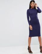 Asos Bodycon Dress With Sexy Seam Detail In Rib - Blue