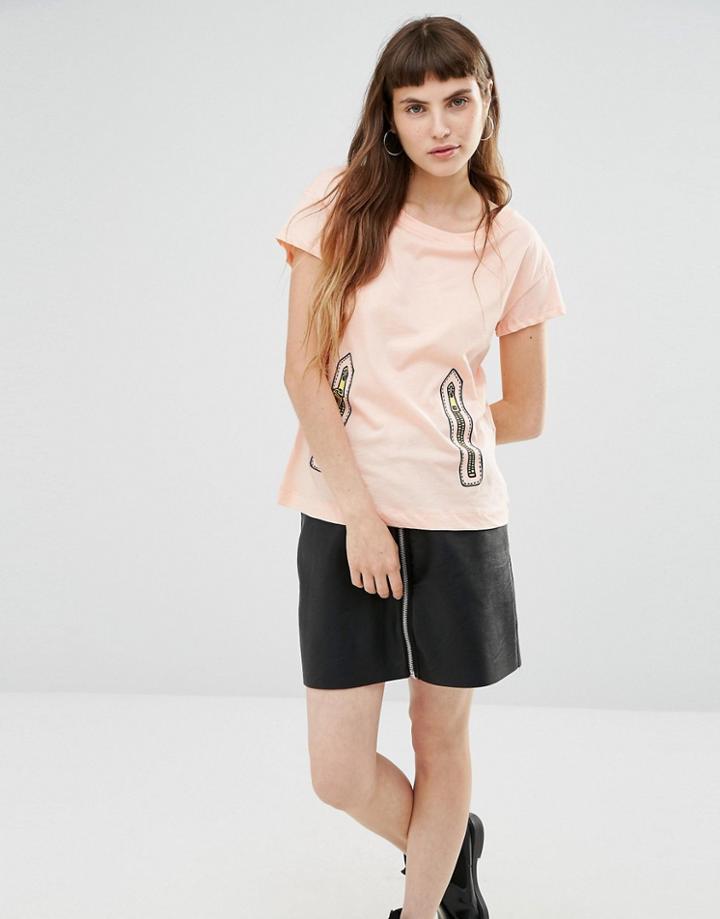 Love Moschino Zip Print T-shirt - Pink