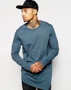Asos Super Longline Long Sleeve T-shirt With Asymmetric Hem - Blue
