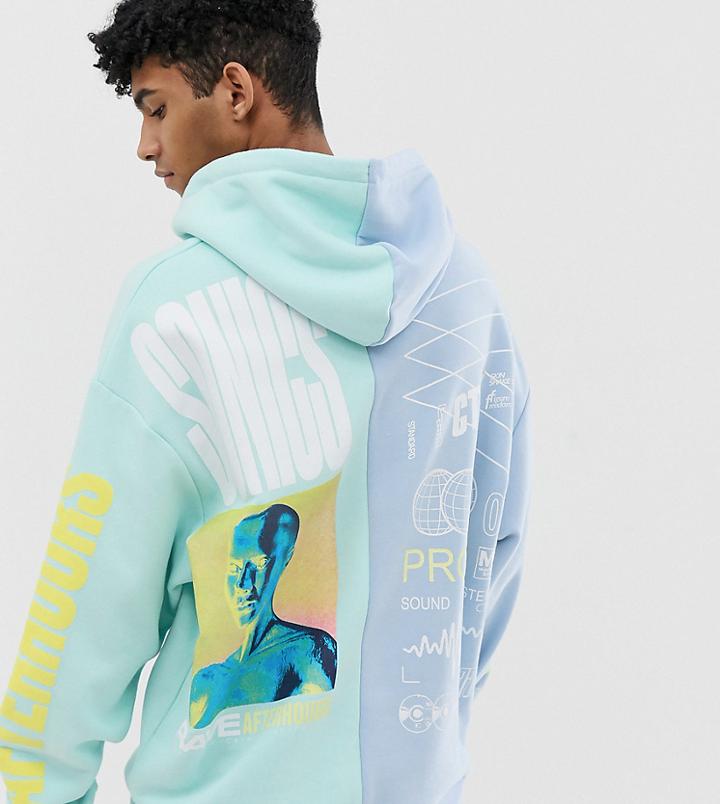 Crooked Tongues Oversized Hoodie In Spliced After Hours Rave Print - Multi