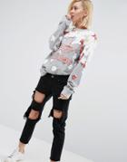 Adidas Originals Pharrell Williams Trefoil Crew Neck Sweatshirt With Floral Daisy Print - Medium Gray Heather