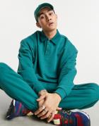 Asos Design Matching Oversized Sweatshirt With Polo Collar In Green