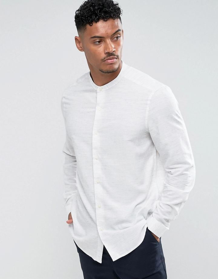 Asos Regular Fit Space Dye Shirt With Grandad Collar - Gray