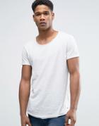 Esprit Longline T-shirt With Raw Curved Hem - White