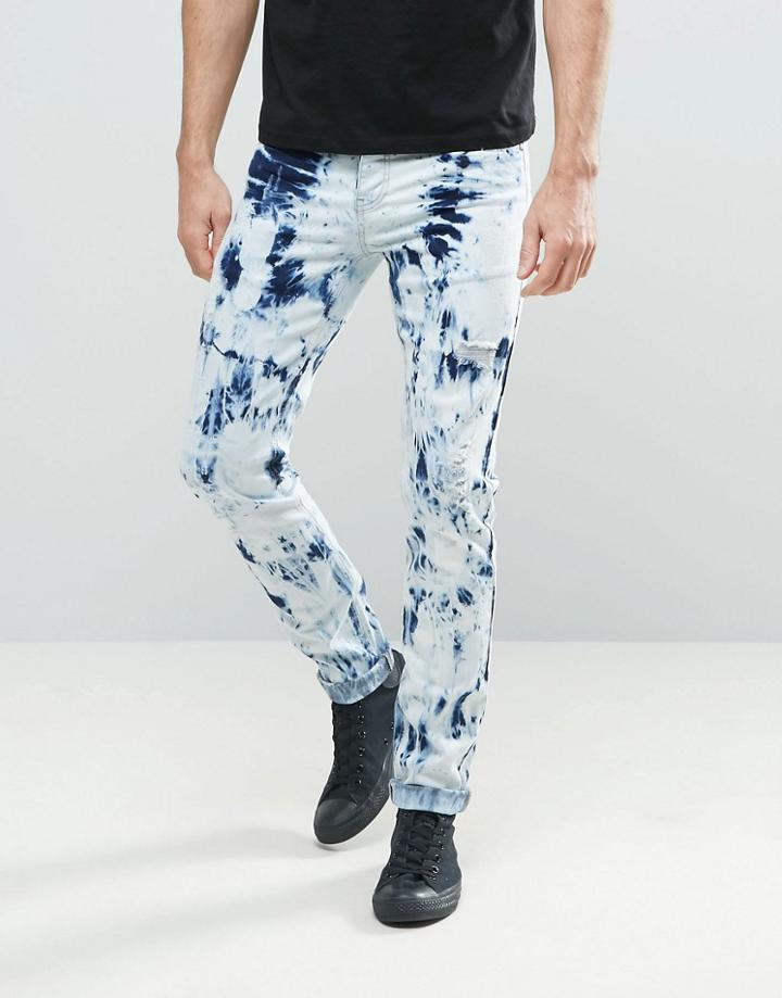 Sixth June Skinny Jeans In Tie Dye - Blue