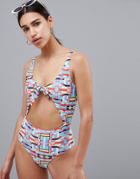 Noisy May Printed Cut Out Swimsuit - Multi