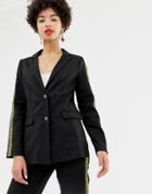 Na-kd Popper Detail Blazer In Black With Tiger Stripe - Multi