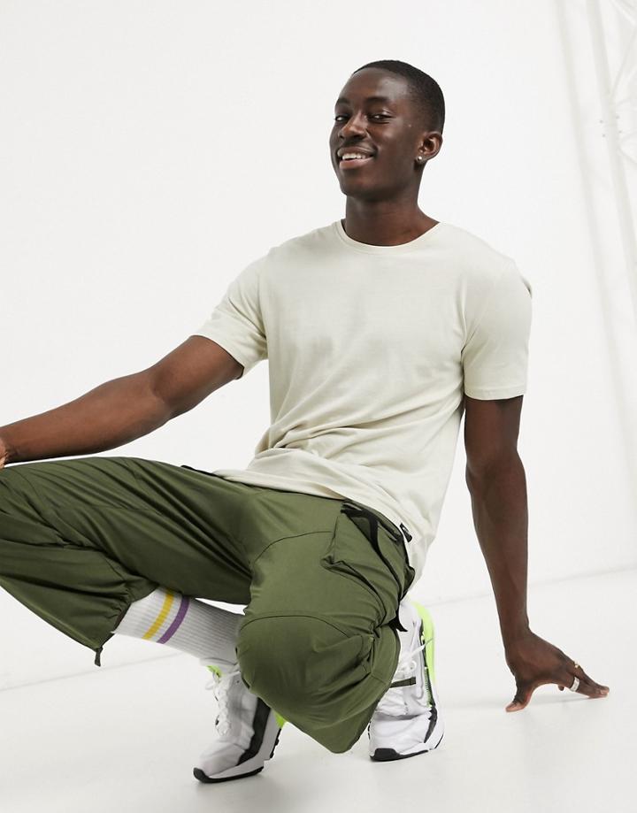 Only & Sons Longline Curved Hem T-shirt In Stone-neutral