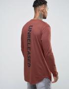 Asos Super Longline Long Sleeve T-shirt With Back Print - Red
