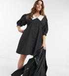 Influence Plus Collared Cotton Poplin Polka Dot Mini Dress In Black