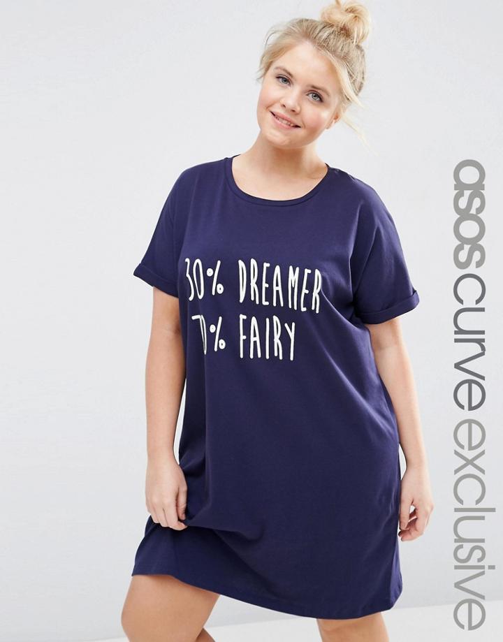 Asos Curve '30% Dreamer 70% Fairy' Sleep Tee - Navy
