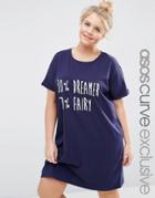 Asos Curve '30% Dreamer 70% Fairy' Sleep Tee - Navy