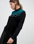 Zibi Pleated And Pearl High Neck Blouse - Black