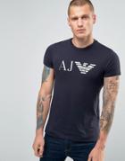Armani Jeans T-shirt With Aj & Eagle Logo In Slim Navy - Navy