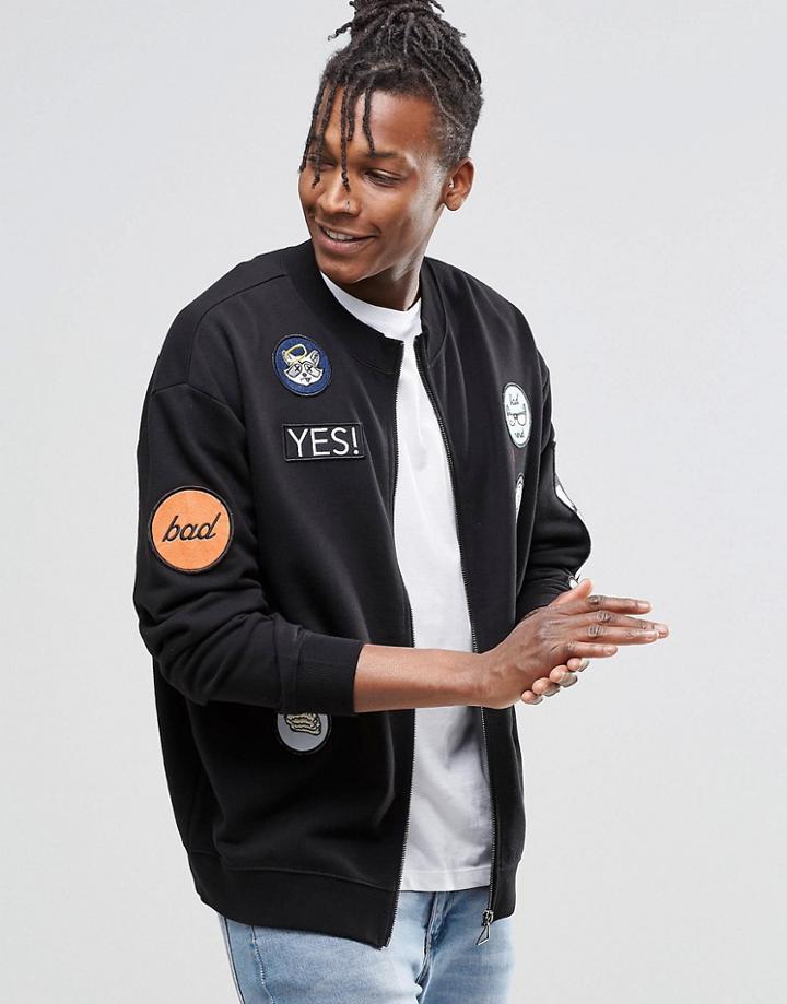 Cheap Monday Mad Zip Sweat Bomber Cool Patches Black - Black