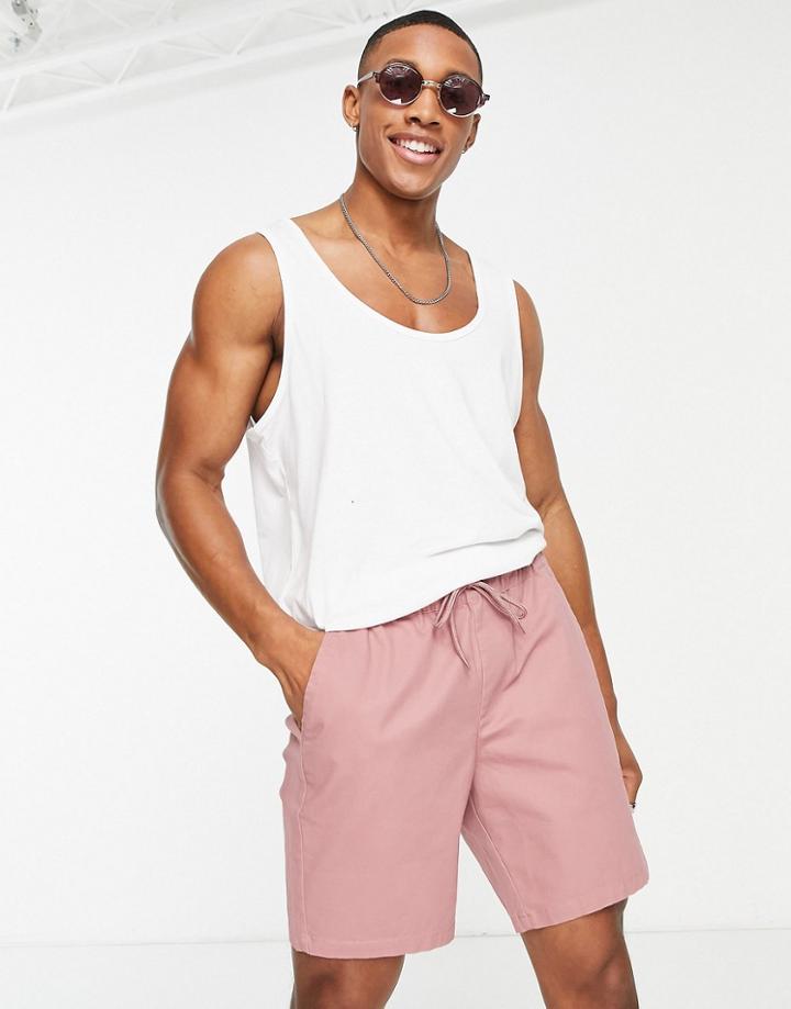 Asos Design Skinny Chino Shorts With Elastic Waist In Pink