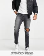 Asos Design Skinny Jean In 'less Thirsty' Black Wash With Rips