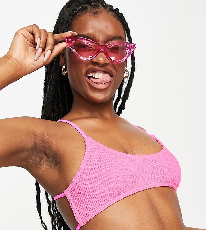 Collusion Bikini Top In Hot Pink Crinkle
