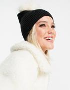 Pieces Beanie With Pompom In Black