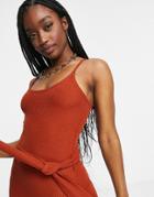 Peek & Beau Lounge Ribbed Cami Midi Dress In Rust-orange