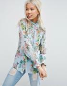 Asos Floaty Blouse In Floral Tiger Print - Multi