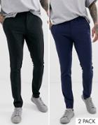 Asos Design 2 Pack Super Skinny Smart Pants In Black And Navy Save - Multi