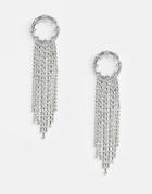 Asos Design Earrings With Crystal Open Circle And Strands In Silver - Silver