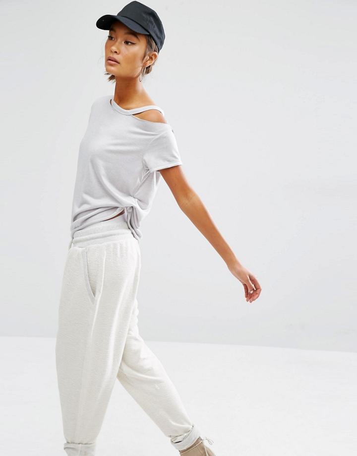 Daisy Street Relaxed T-shirt With Distressed Neck - Gray Marl