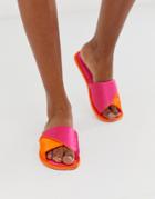 Asos Design Nea Satin Twist Slider Slippers In Bright Pink And Orange-multi