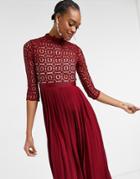 Little Mistress 2-in-1 Crochet Lace Dress With Pleated Skirt In Oxblood-red