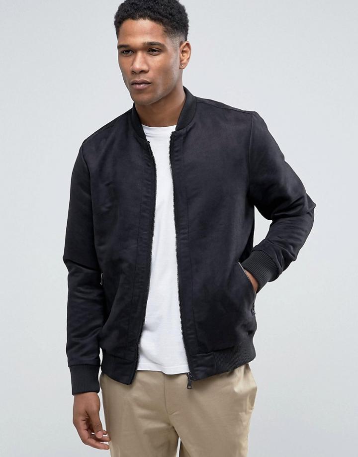 Barneys Faux Suedette Bomber Jacket - Black
