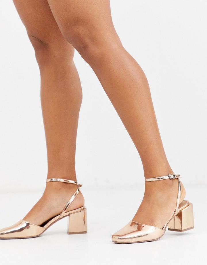 Asos Design Salvation Square Toe Block Heeled Mid Shoes In Rose Gold