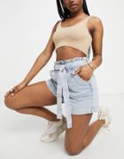 Urban Bliss Paperbag Short In Bleach Wash-blues