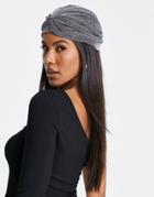 Asos Design Knot Front Glitter Hat In Silver