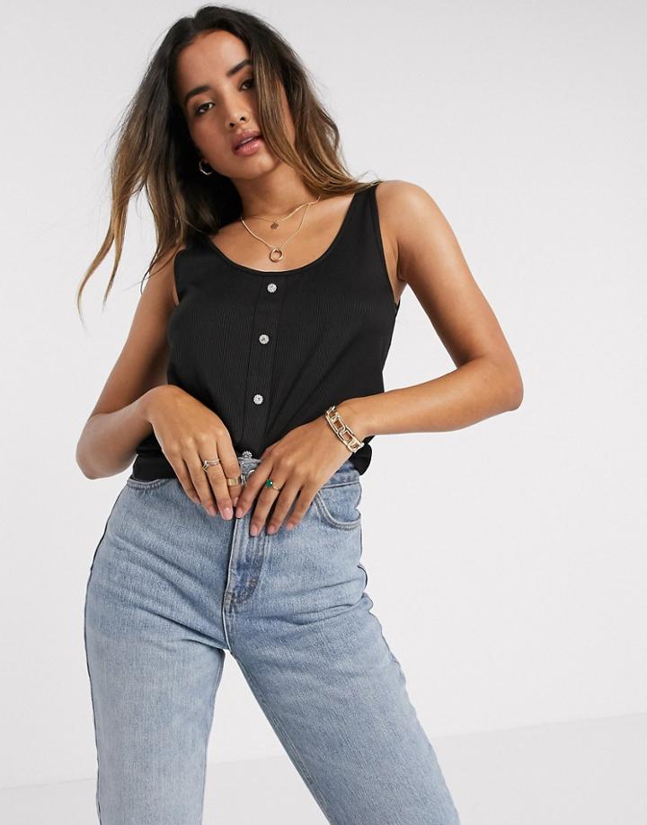Vero Moda Tank Top With Rhinestone Buttons In Black-multi