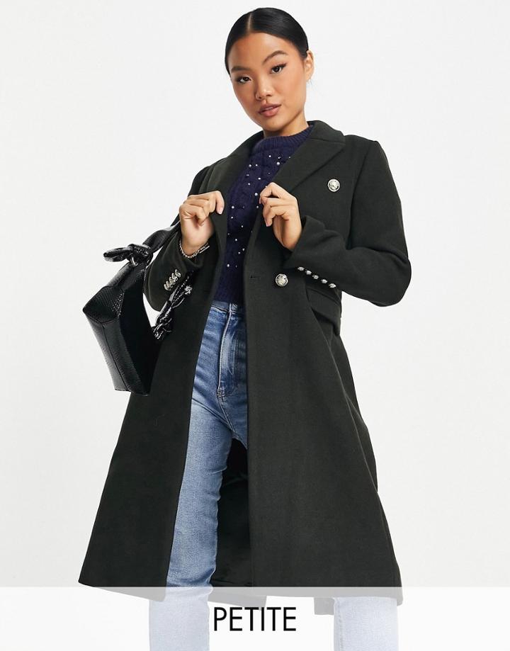 Forever New Petite Smart Military Coat In Khaki-green