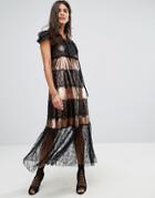 Tresophie Metallic And Lace Midi Dress - Black