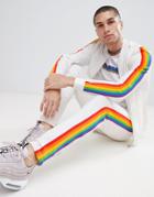 Asos Design Co Ord Skinny Joggers With Rainbow Side Stripe - White