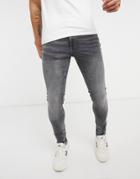 River Island Super Skinny Jeans In Washed Black-neutral