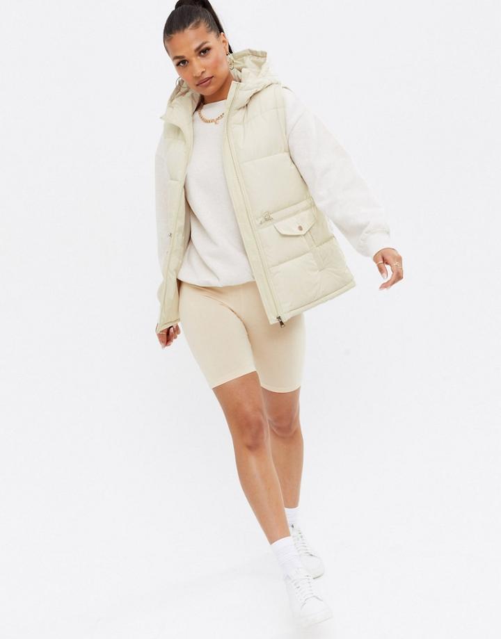 New Look Hooded Vest In Stone-neutral